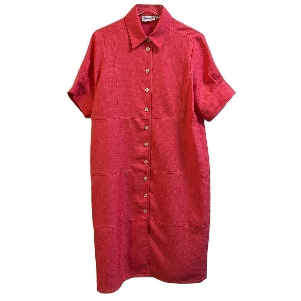 Patchington Short-Sleeve Button Down Dress Bright Pink Size 16